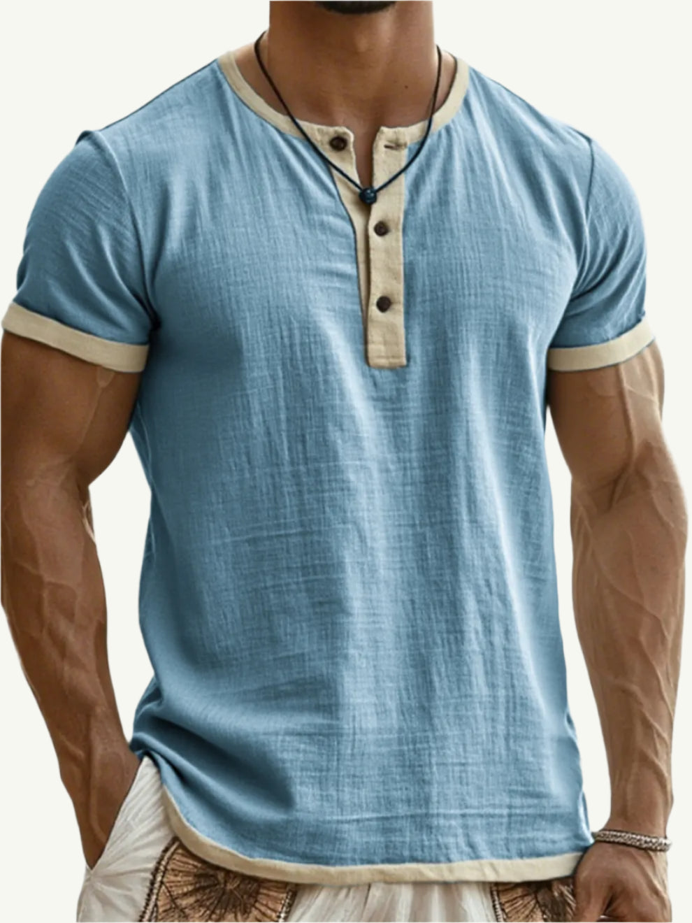 Rafello&Co | Breathable linen Henley shirt 