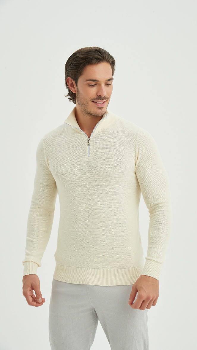 Cotton pique collar- Premium zip