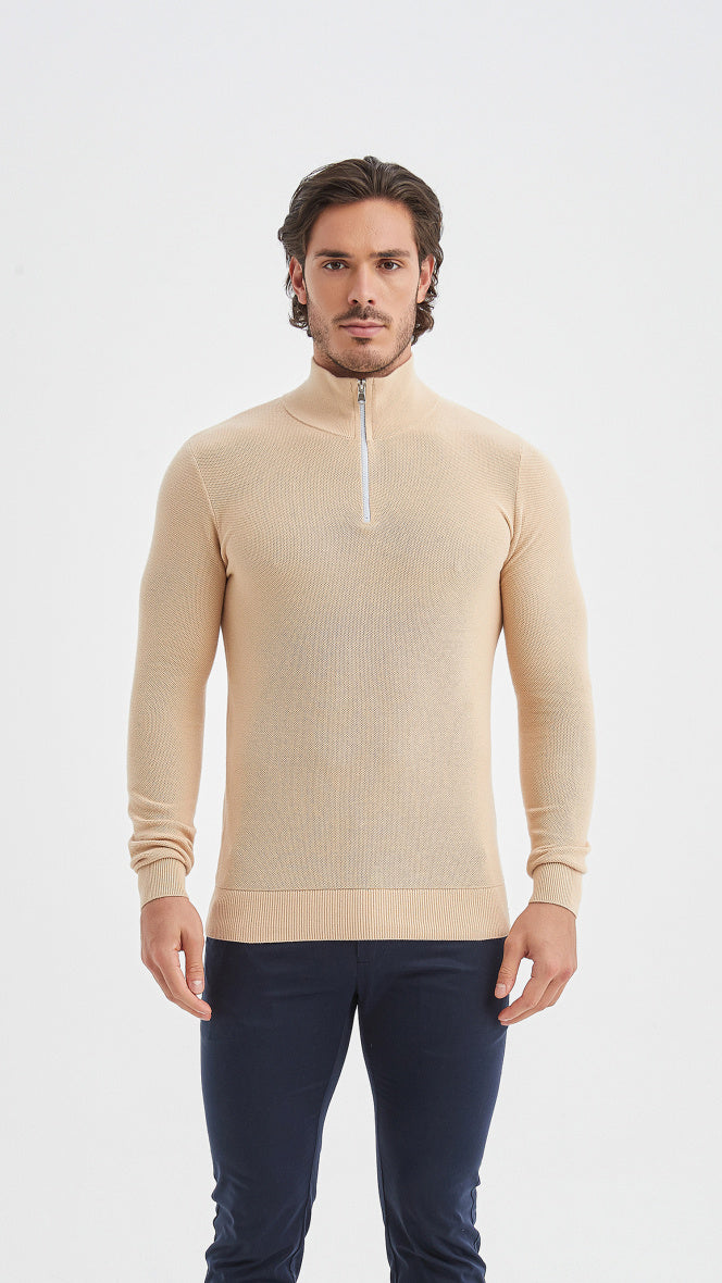 Cotton pique collar- Premium zip