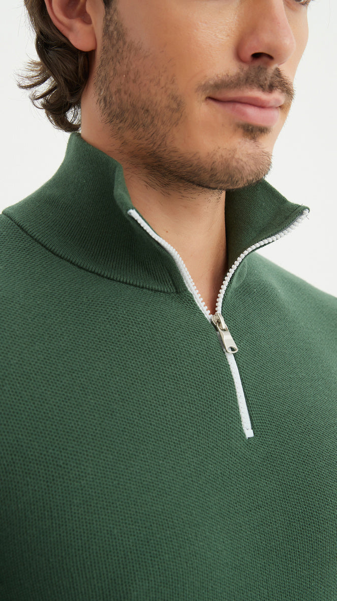 Cotton pique collar- Premium zip