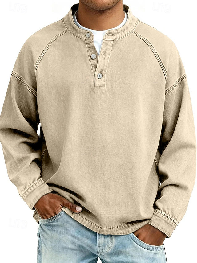 Heren Henley T-shirt met lange mouwen