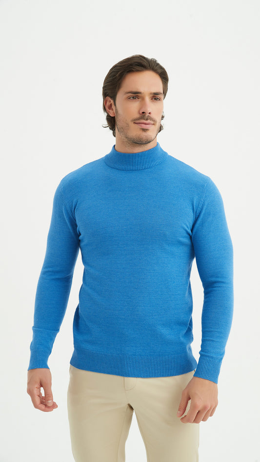 "Cashmere Touch" funnel neck sweater - Blue