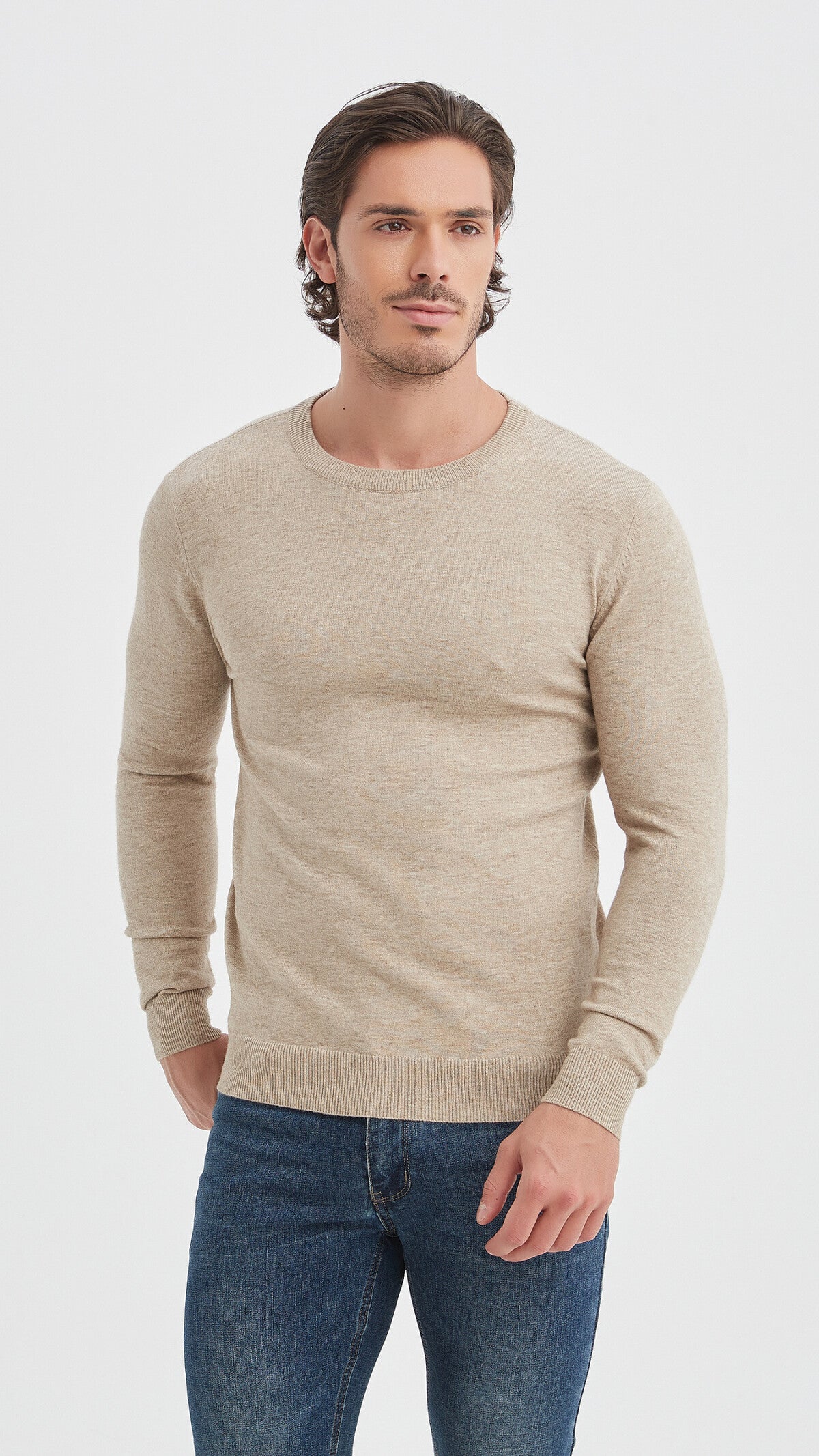 "Cashmere Touch" round neck sweater - Beige