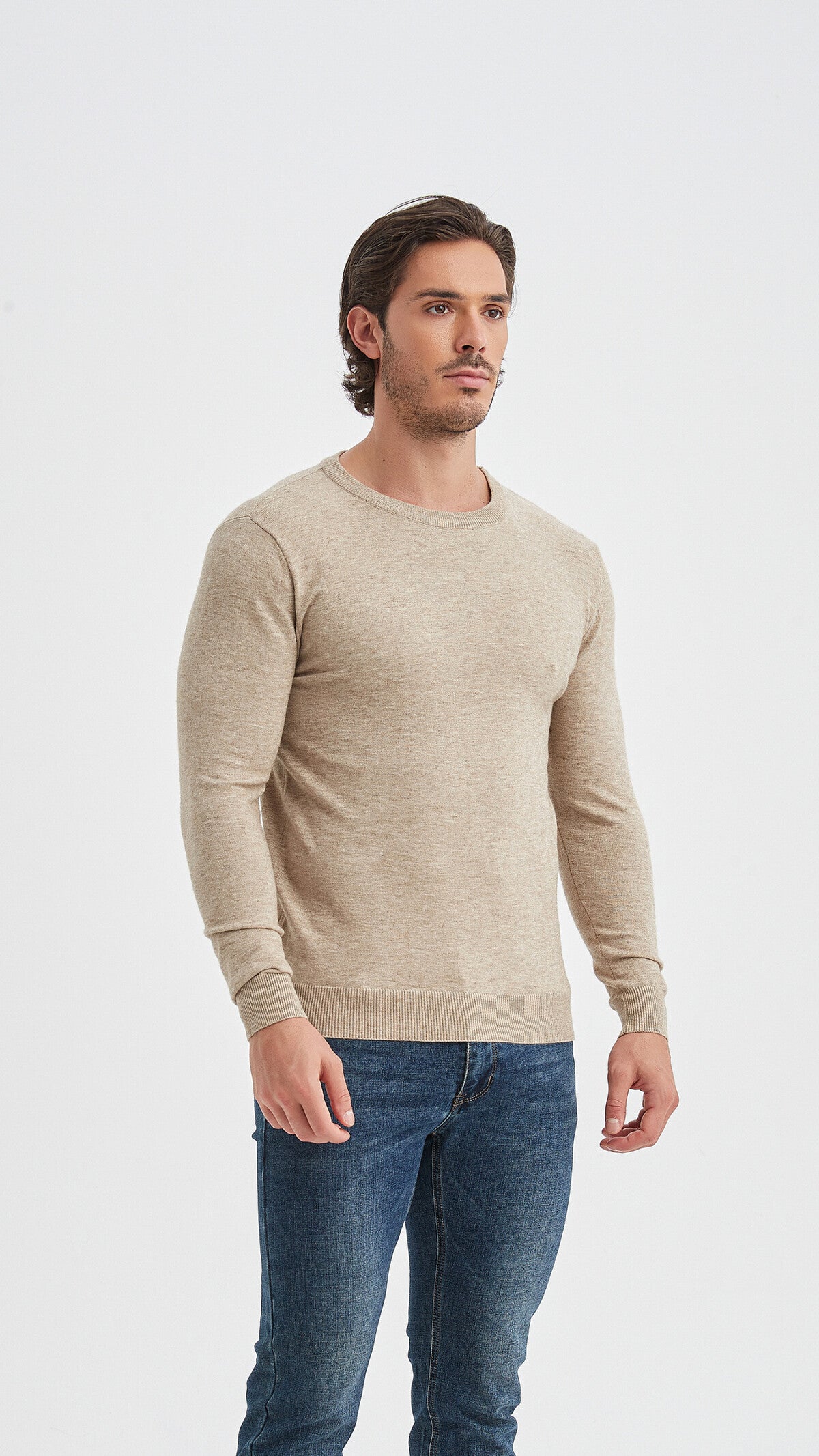 "Cashmere Touch" round neck sweater - Beige