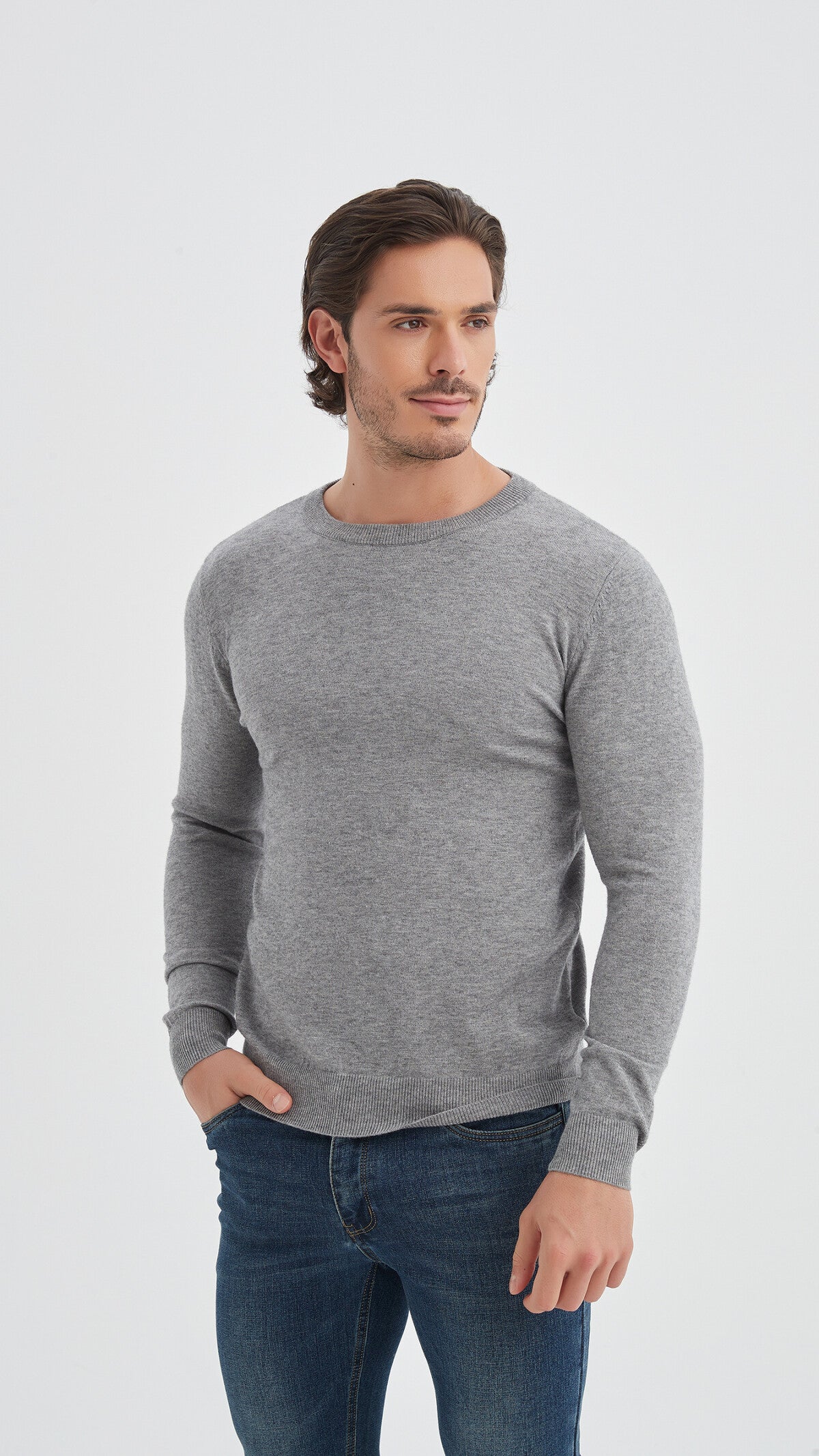 "Cashmere Touch" round neck sweater - Gray