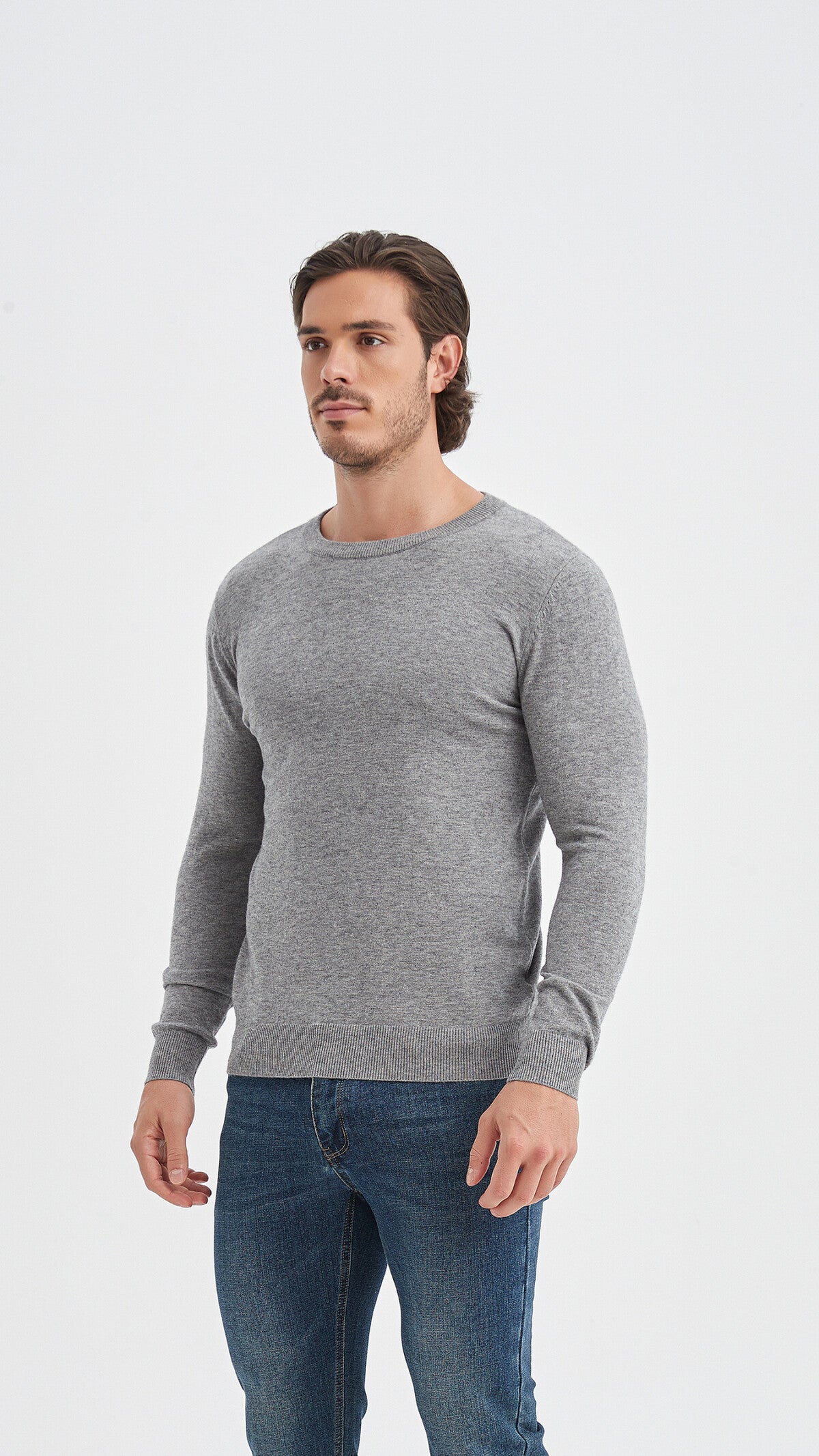 "Cashmere Touch" round neck sweater - Gray