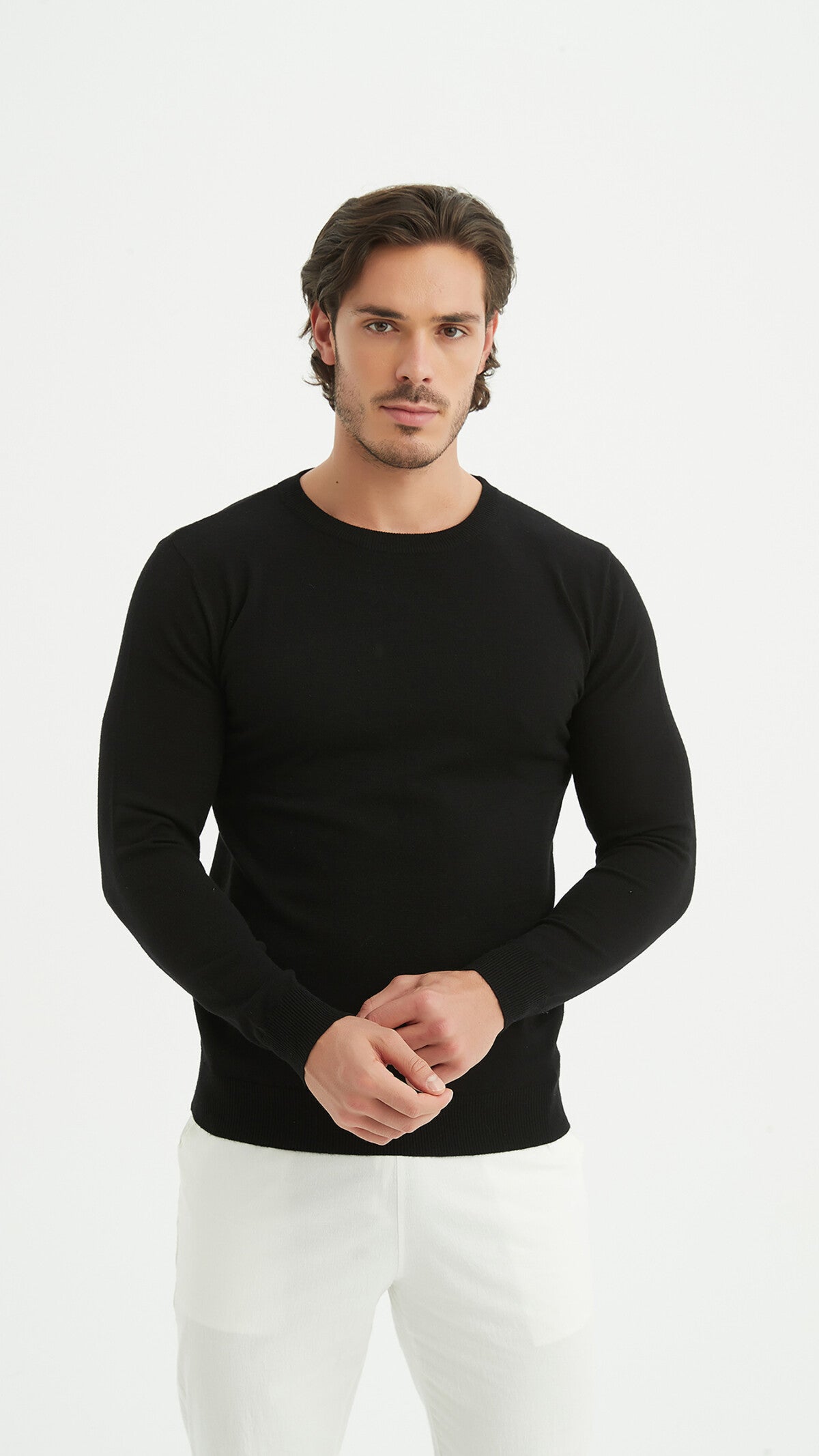 "Cashmere Touch" round neck sweater - Black