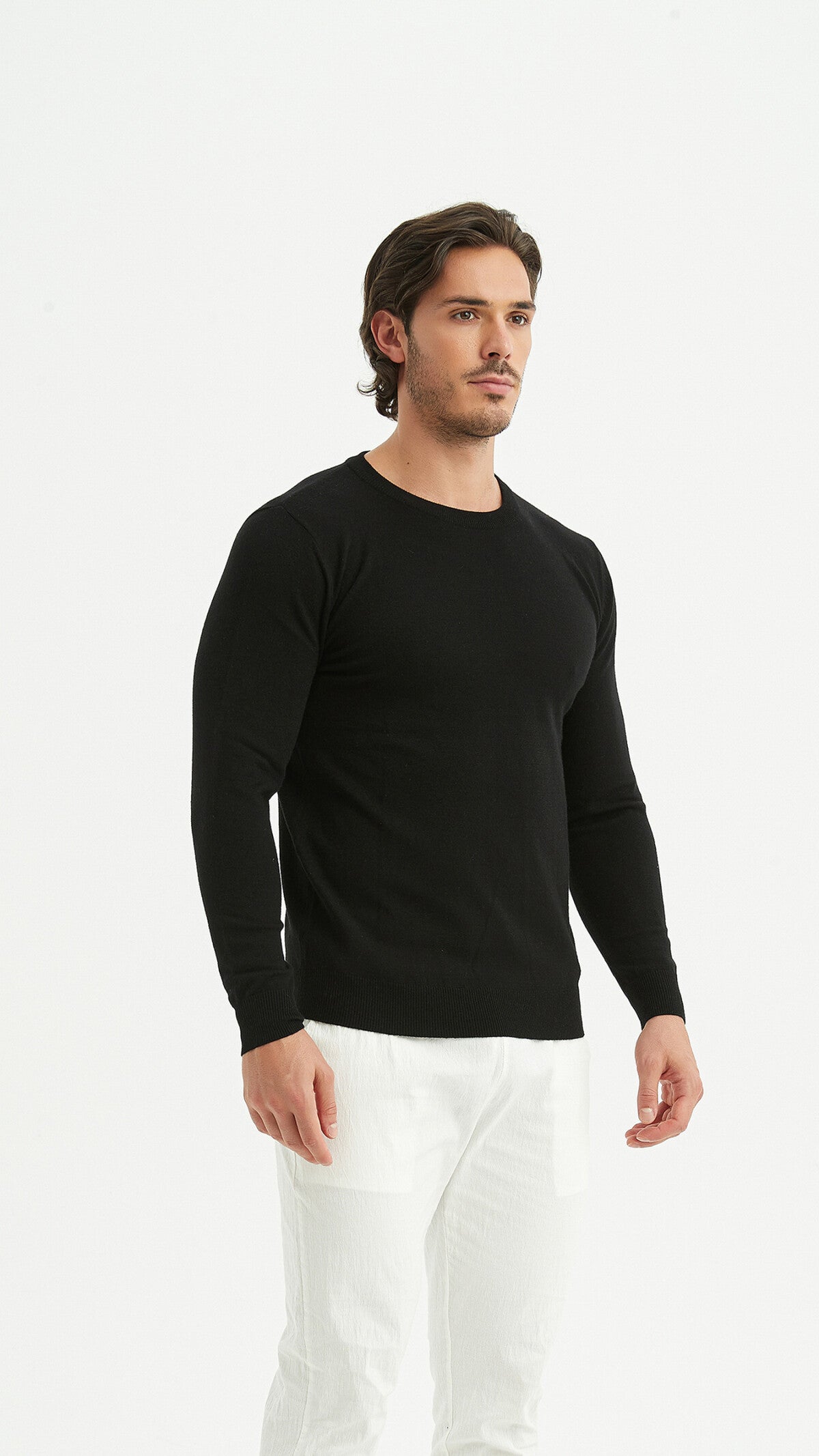 "Cashmere Touch" round neck sweater - Black