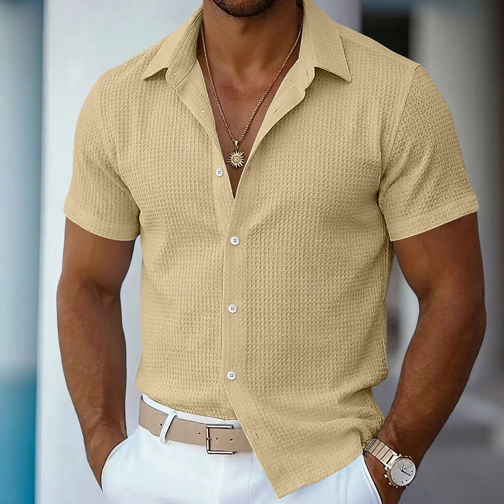 Men's Waffle Texture Button-up Shirt