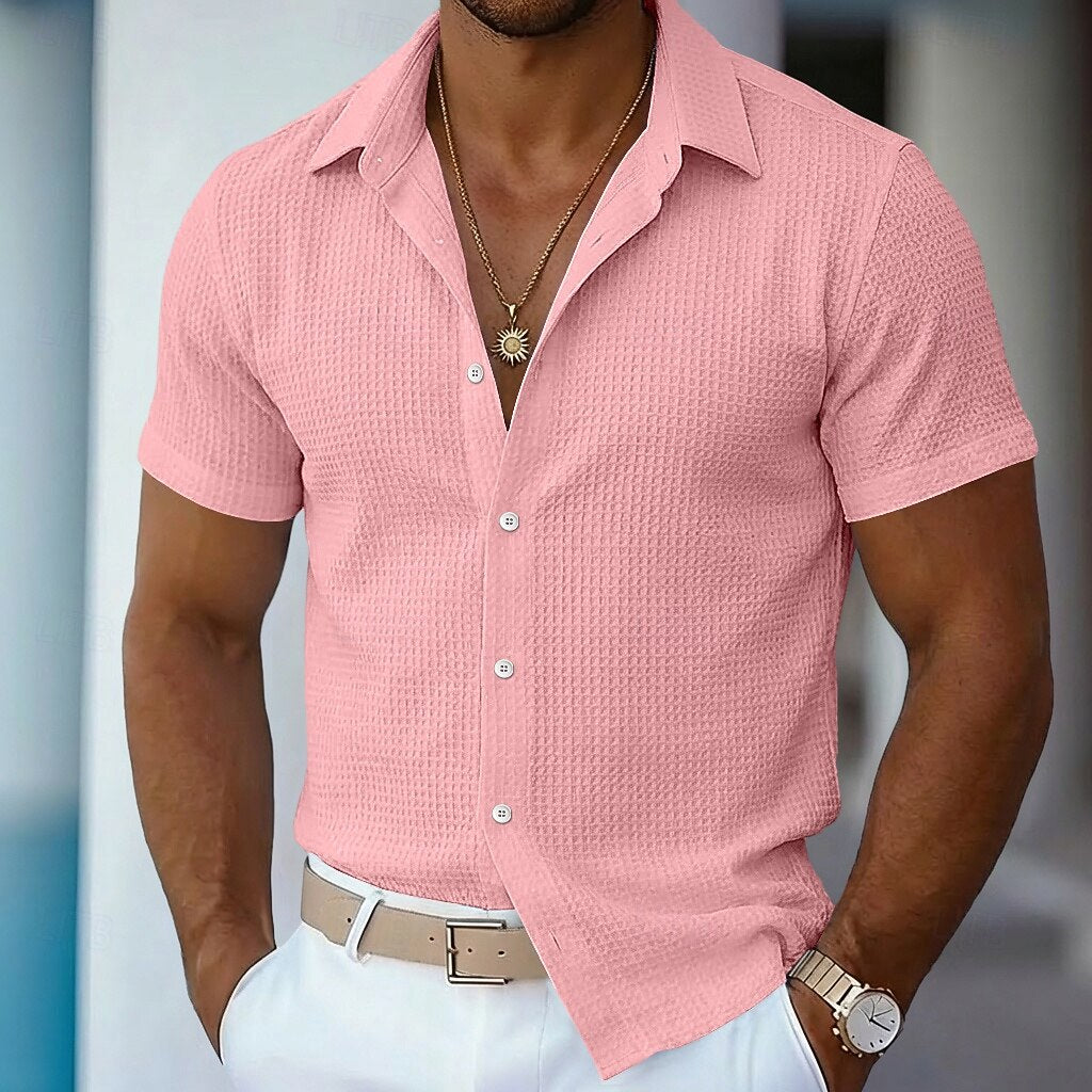Men's Waffle Texture Button-up Shirt
