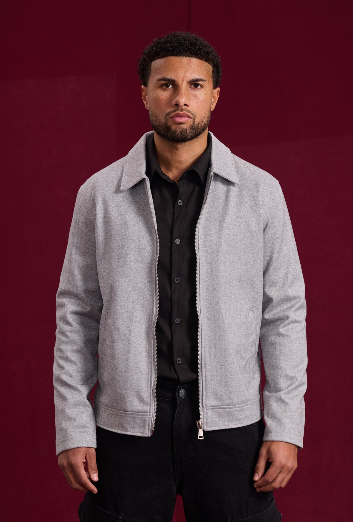 Mid-season zipped jacket with shirt collar